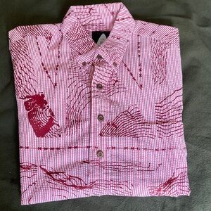 Sig Zane Pink and Red Patterned Button Down Aloha Shirt